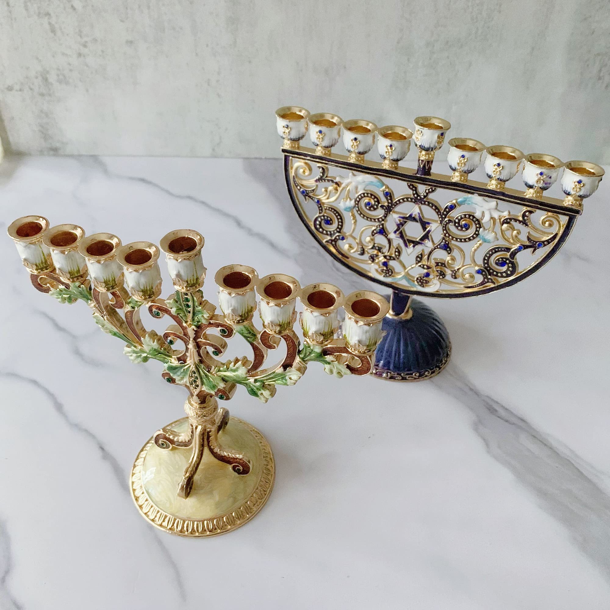 Amazon.co.jp: ハヌカー 燭台 生命の木 イスラエル 燭台 手描き 燭台